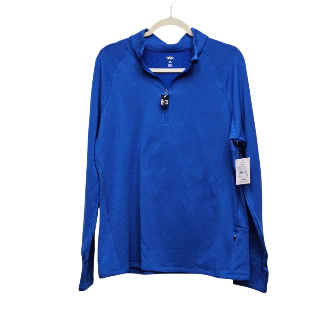 DSG Run Grid 1/4 Zip Pullover Womens XL Blue Thumbhole Fleece Activewear